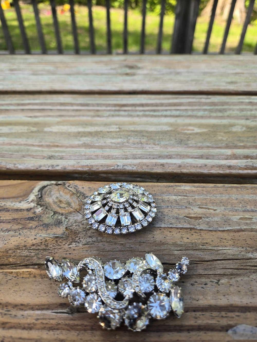Vinatge Crystal Statement Brooch Pins - Clear/White Rhinestone Accent